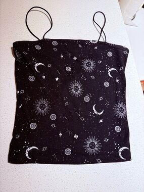 Celestial Print Black Spaghetti Strap Tube Top